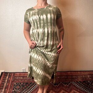 Gap Tie-Dye Maxi Dress Green Long Short Sleeve Size Large